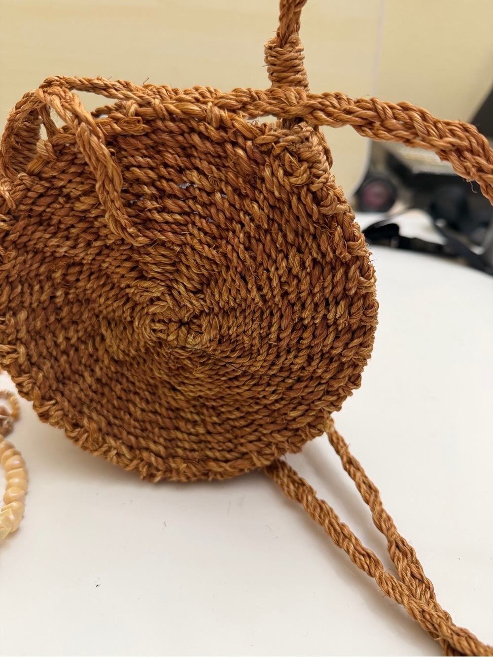 Woven Round Crossbody Bag in Brown - Picture 2 of 4